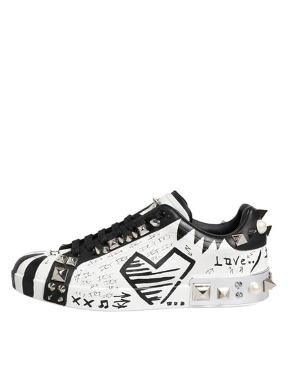 Dolce &amp; Gabbana Black White Studded Low Top Sneakers Shoes