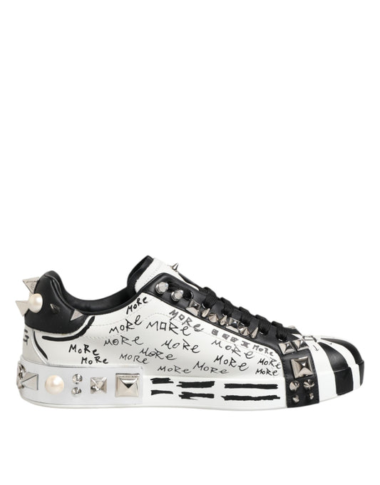 Dolce &amp; Gabbana Black White Studded Low Top Sneakers Shoes