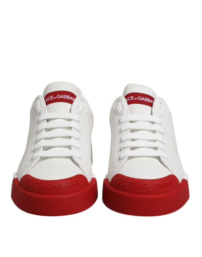 Dolce &amp; Gabbana White Leather DG Logo Low Top Sneakers Shoes