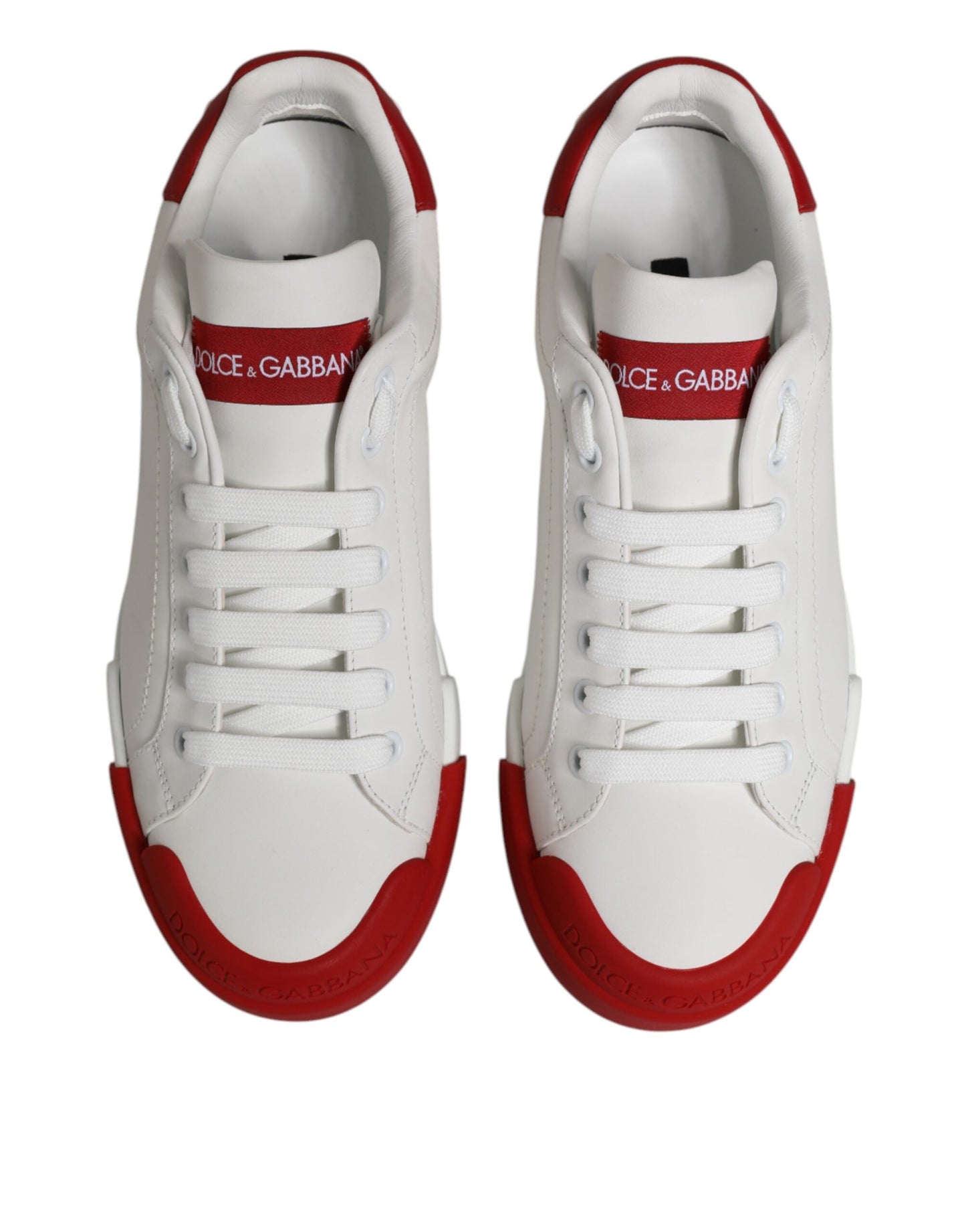 Dolce &amp; Gabbana White Leather DG Logo Low Top Sneakers Shoes