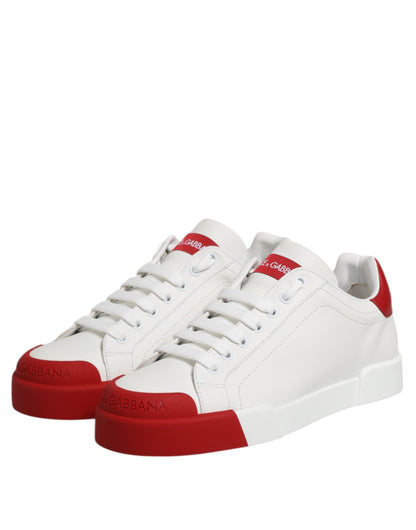 Dolce &amp; Gabbana White Leather DG Logo Low Top Sneakers Shoes