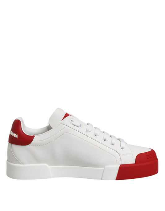 Dolce &amp; Gabbana White Leather DG Logo Low Top Sneakers Shoes