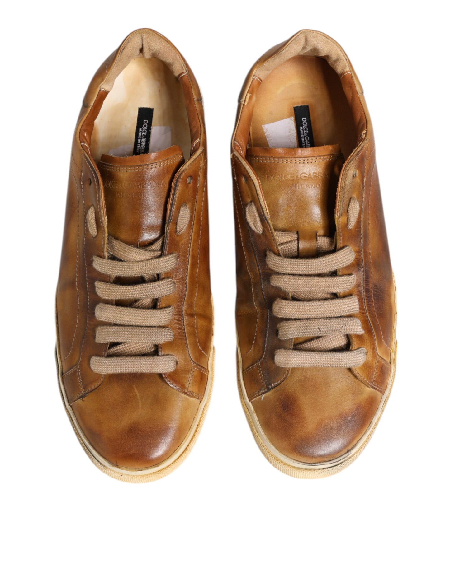Dolce &amp; Gabbana Brown Leather Low Top Men Sneakers Shoes
