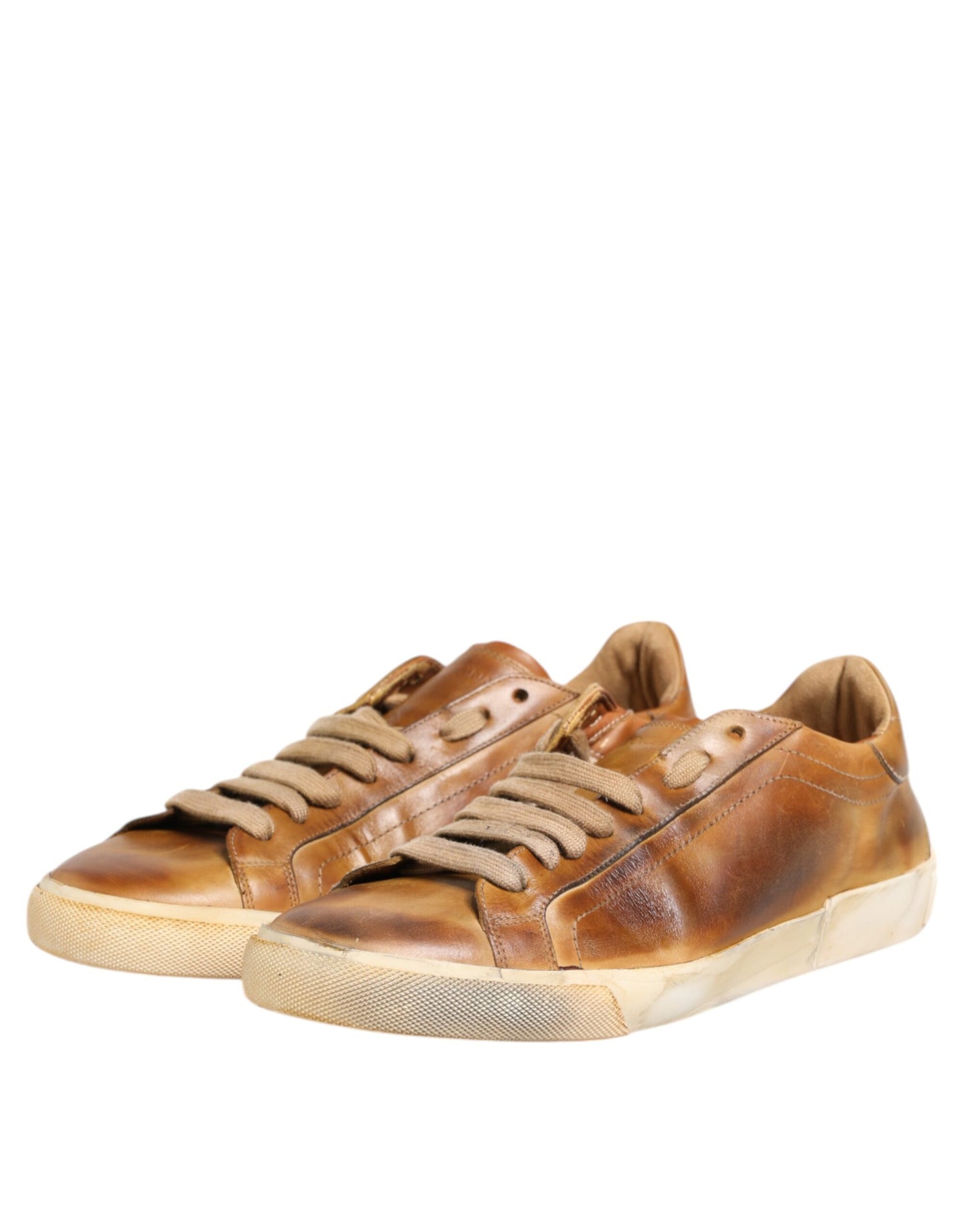 Dolce &amp; Gabbana Brown Leather Low Top Men Sneakers Shoes