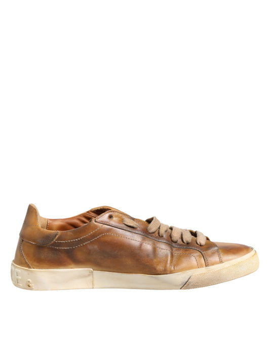 Dolce &amp; Gabbana Brown Leather Low Top Men Sneakers Shoes