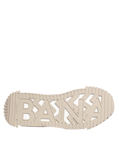 Dolce &amp; Gabbana White Beige Leather Low Top NS1 Sneakers Shoes