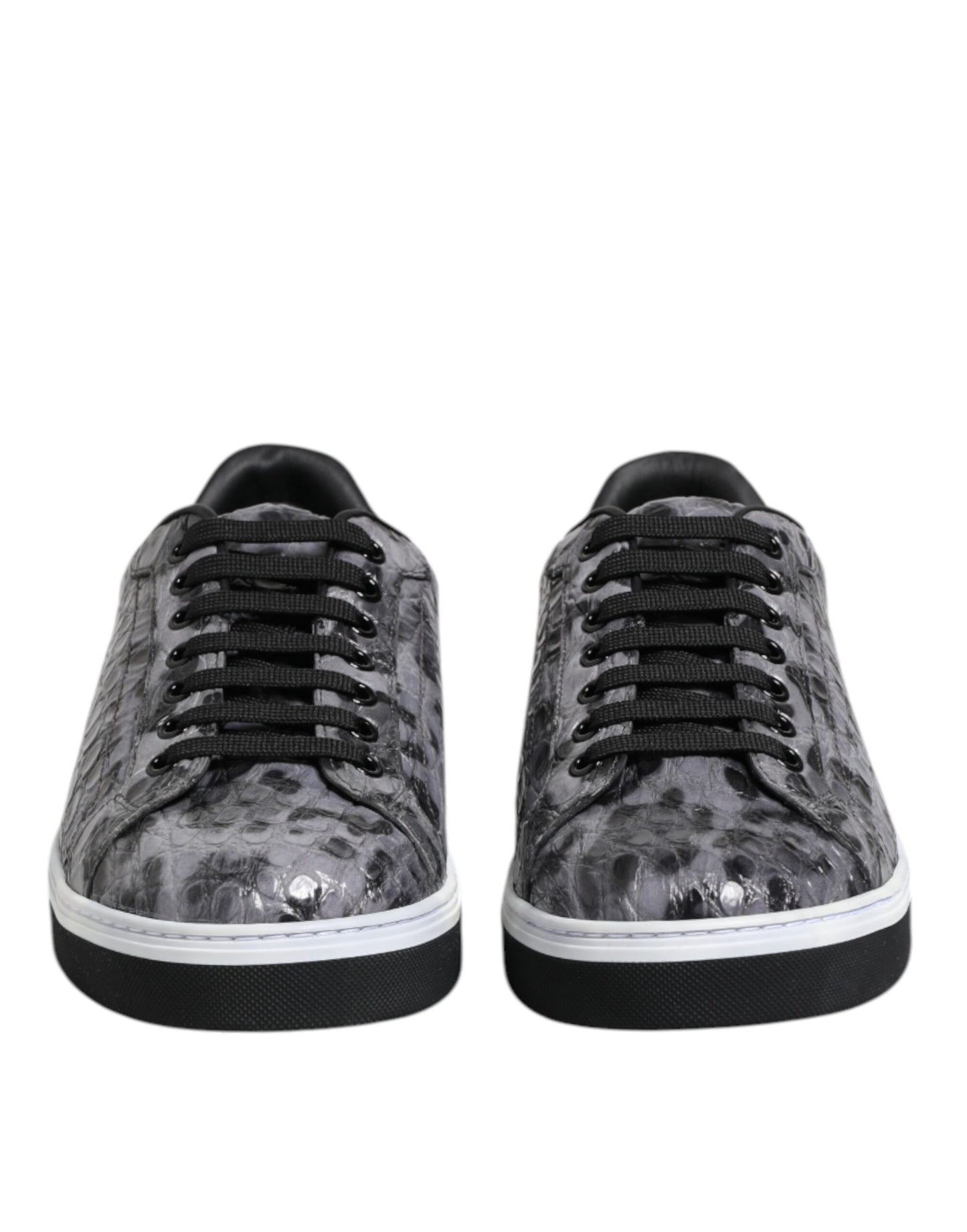 Dolce &amp; Gabbana Gray Leather Leopard Low Top Sneakers Shoes