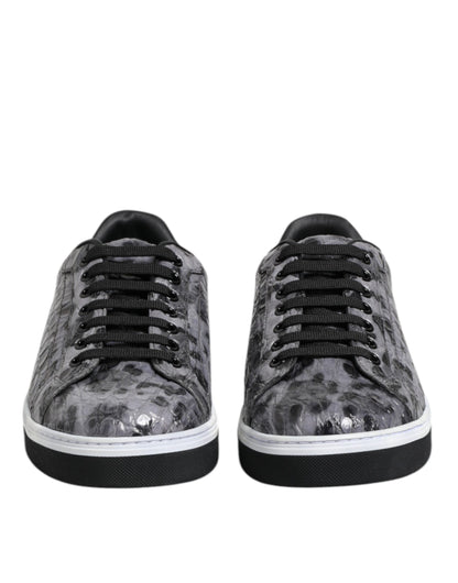 Dolce &amp; Gabbana Gray Leather Leopard Low Top Sneakers Shoes