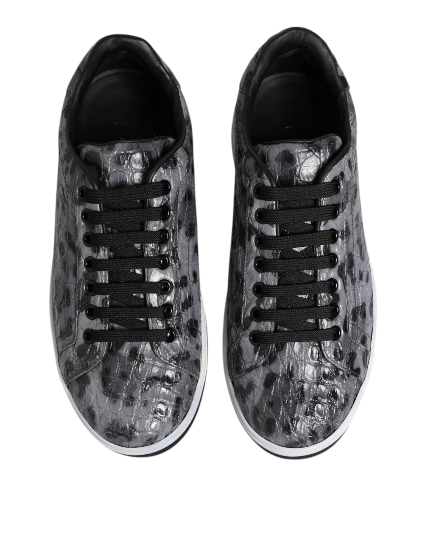 Dolce &amp; Gabbana Gray Leather Leopard Low Top Sneakers Shoes
