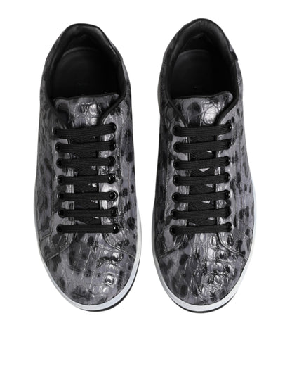 Dolce &amp; Gabbana Gray Leather Leopard Low Top Sneakers Shoes