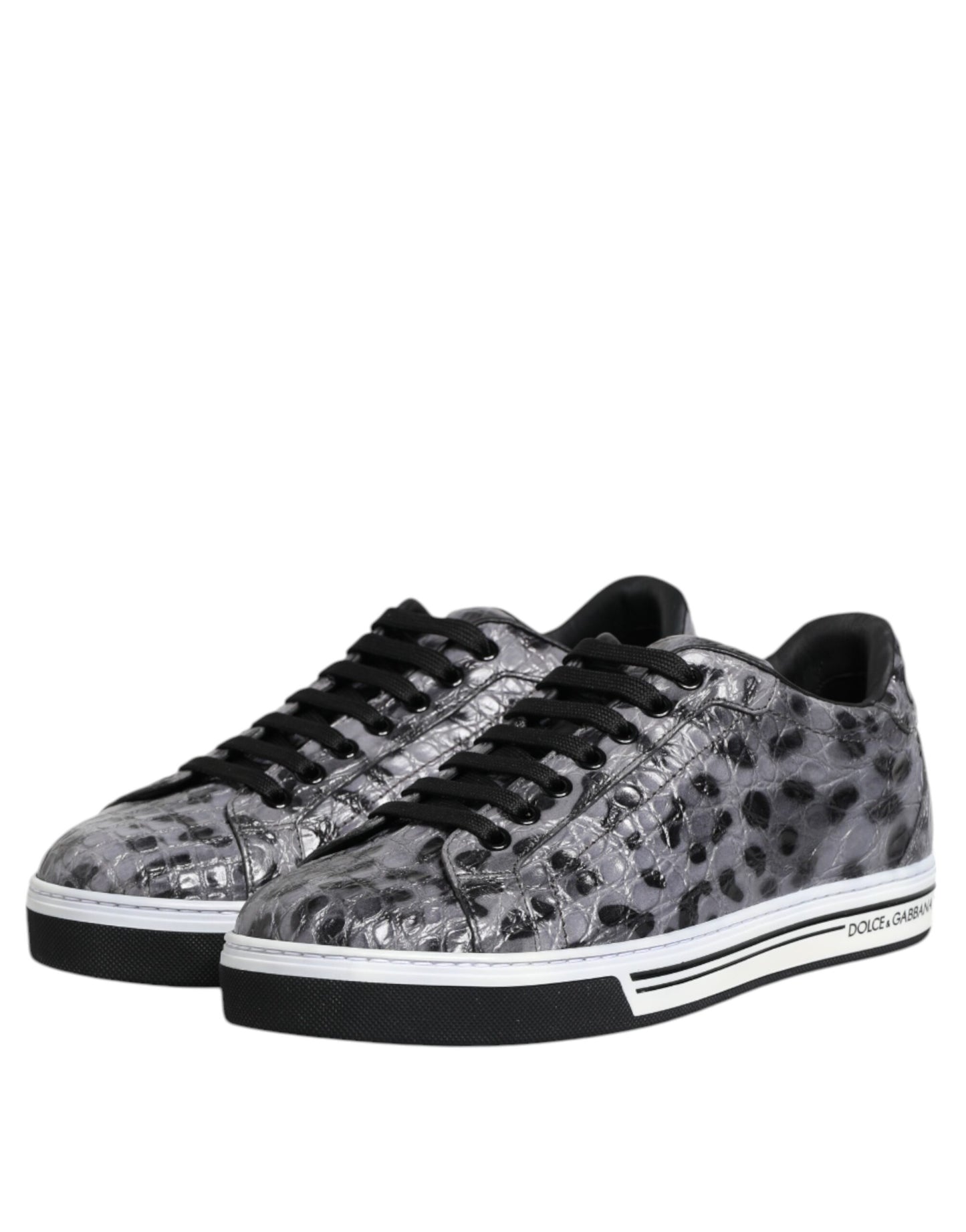 Dolce &amp; Gabbana Gray Leather Leopard Low Top Sneakers Shoes