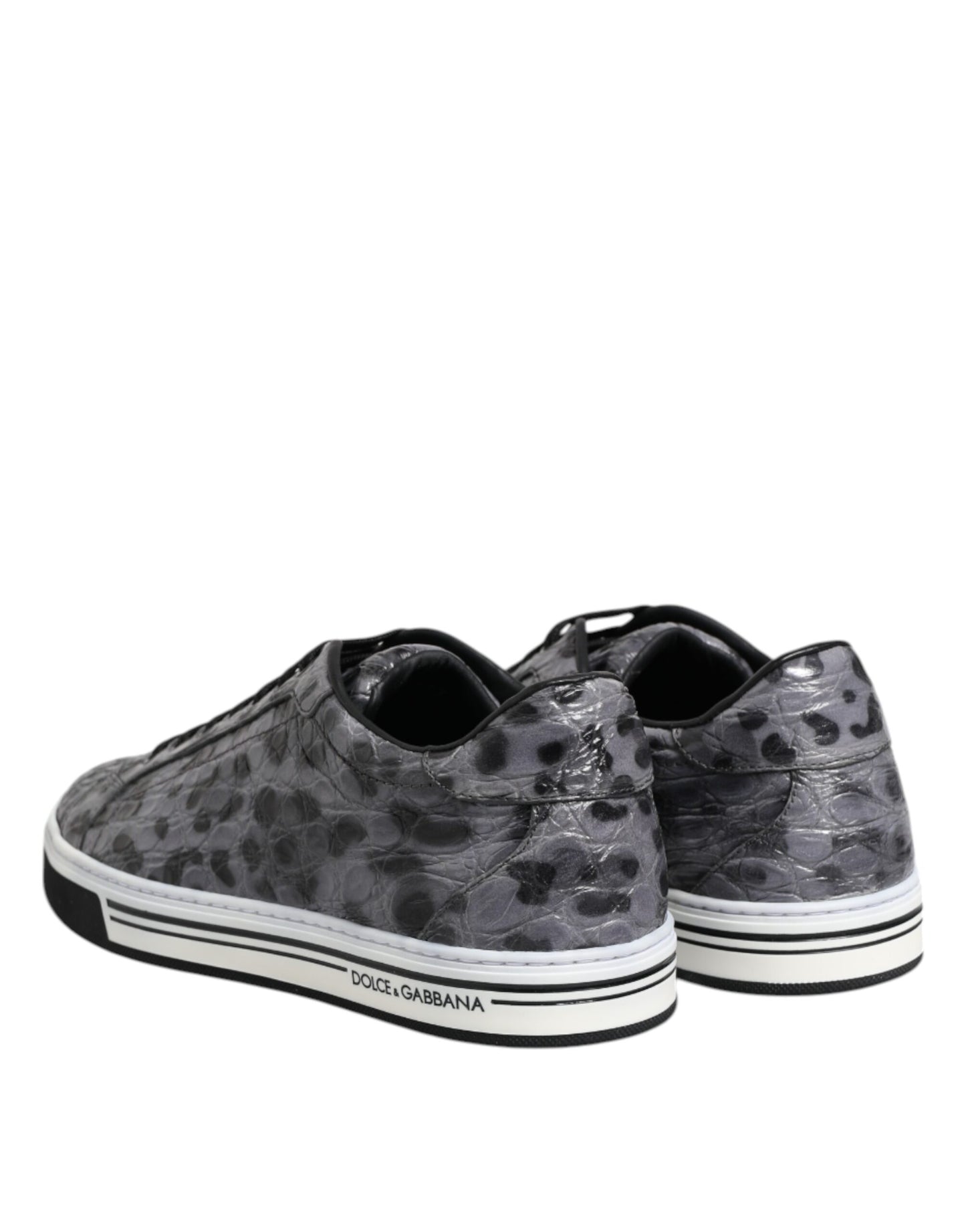 Dolce &amp; Gabbana Gray Leather Leopard Low Top Sneakers Shoes