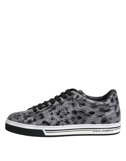 Dolce &amp; Gabbana Gray Leather Leopard Low Top Sneakers Shoes