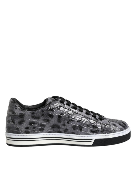 Dolce &amp; Gabbana Gray Leather Leopard Low Top Sneakers Shoes