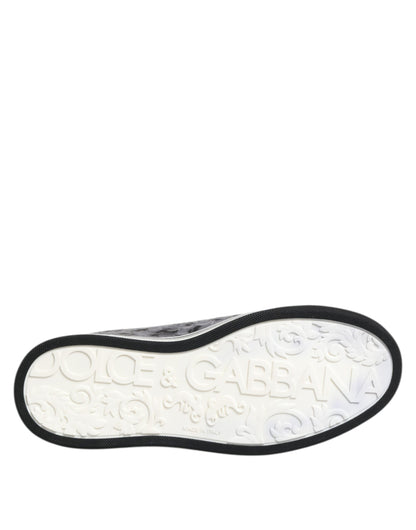 Dolce &amp; Gabbana Gray Leather Leopard Low Top Sneakers Shoes