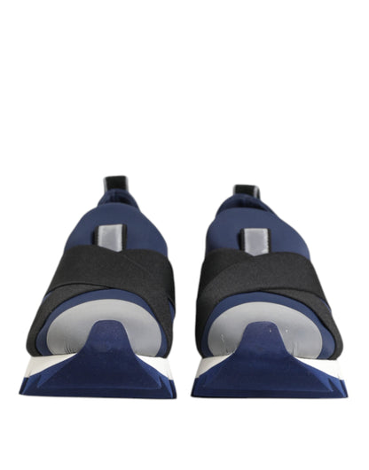 Dolce &amp; Gabbana Blue Black Slip On Low Top Men Sneakers Shoes