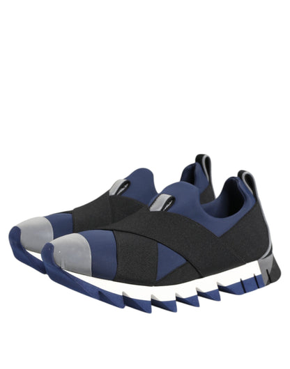Dolce &amp; Gabbana Blue Black Slip On Low Top Men Sneakers Shoes