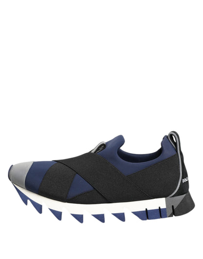 Dolce &amp; Gabbana Blue Black Slip On Low Top Men Sneakers Shoes