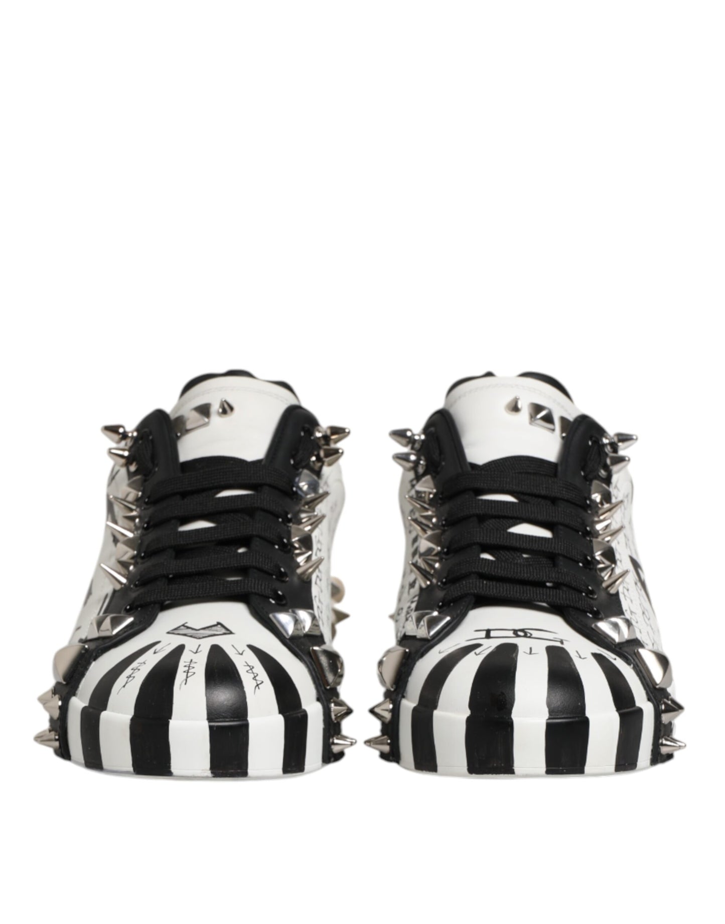 Dolce &amp; Gabbana Black White Studded Low Top Sneakers Shoes