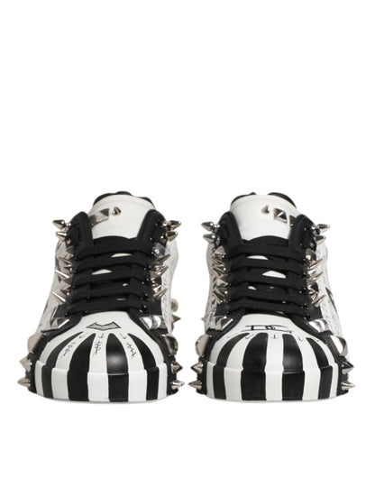 Dolce &amp; Gabbana Black White Studded Low Top Sneakers Shoes