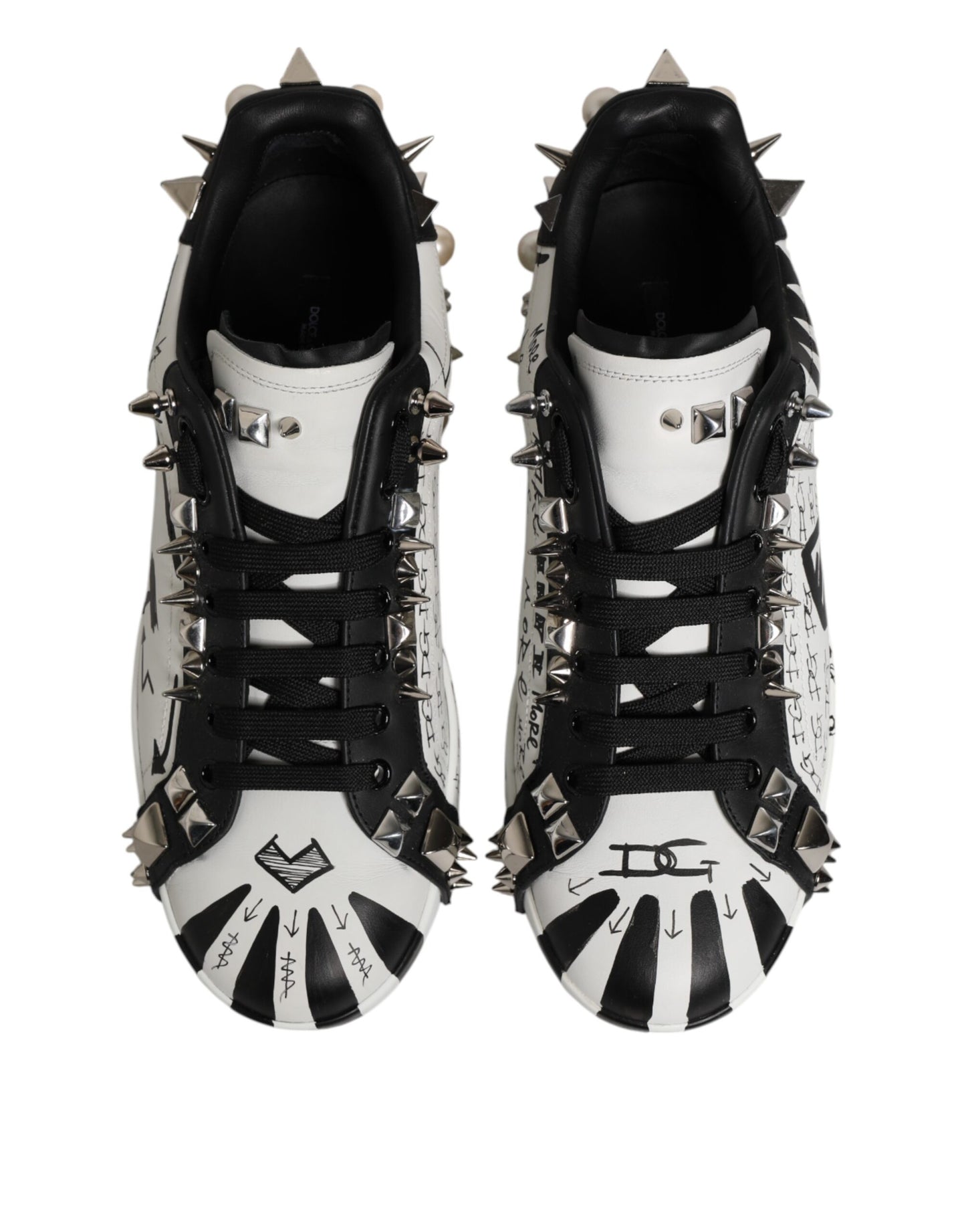 Dolce &amp; Gabbana Black White Studded Low Top Sneakers Shoes