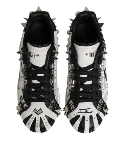 Dolce &amp; Gabbana Black White Studded Low Top Sneakers Shoes