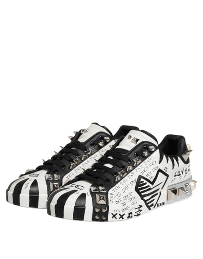 Dolce &amp; Gabbana Black White Studded Low Top Sneakers Shoes
