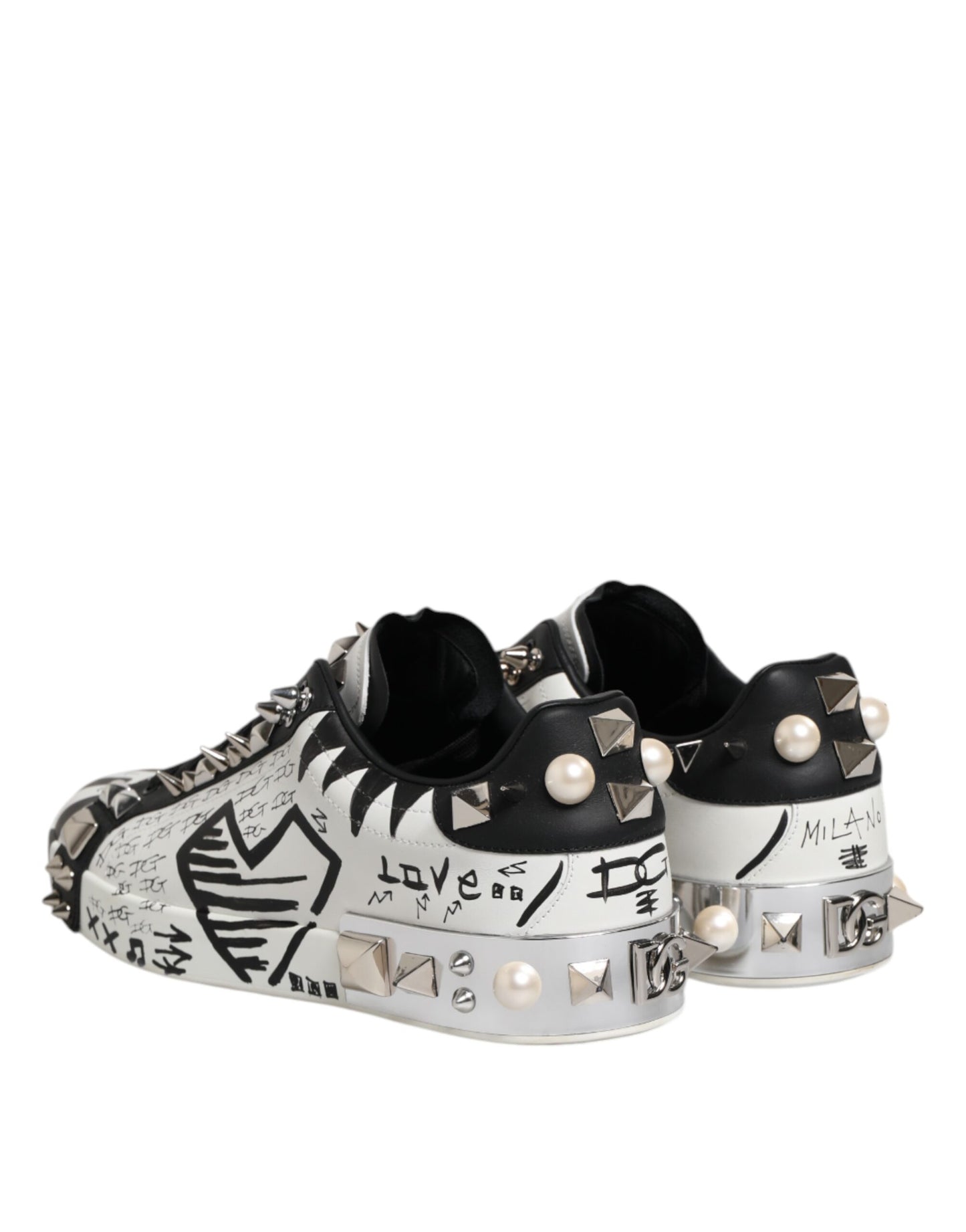 Dolce &amp; Gabbana Black White Studded Low Top Sneakers Shoes
