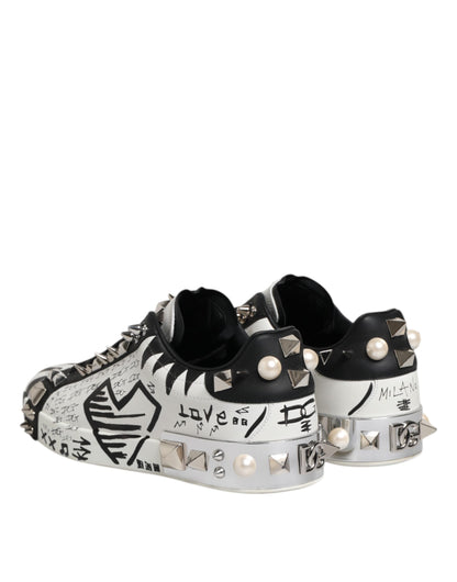 Dolce &amp; Gabbana Black White Studded Low Top Sneakers Shoes