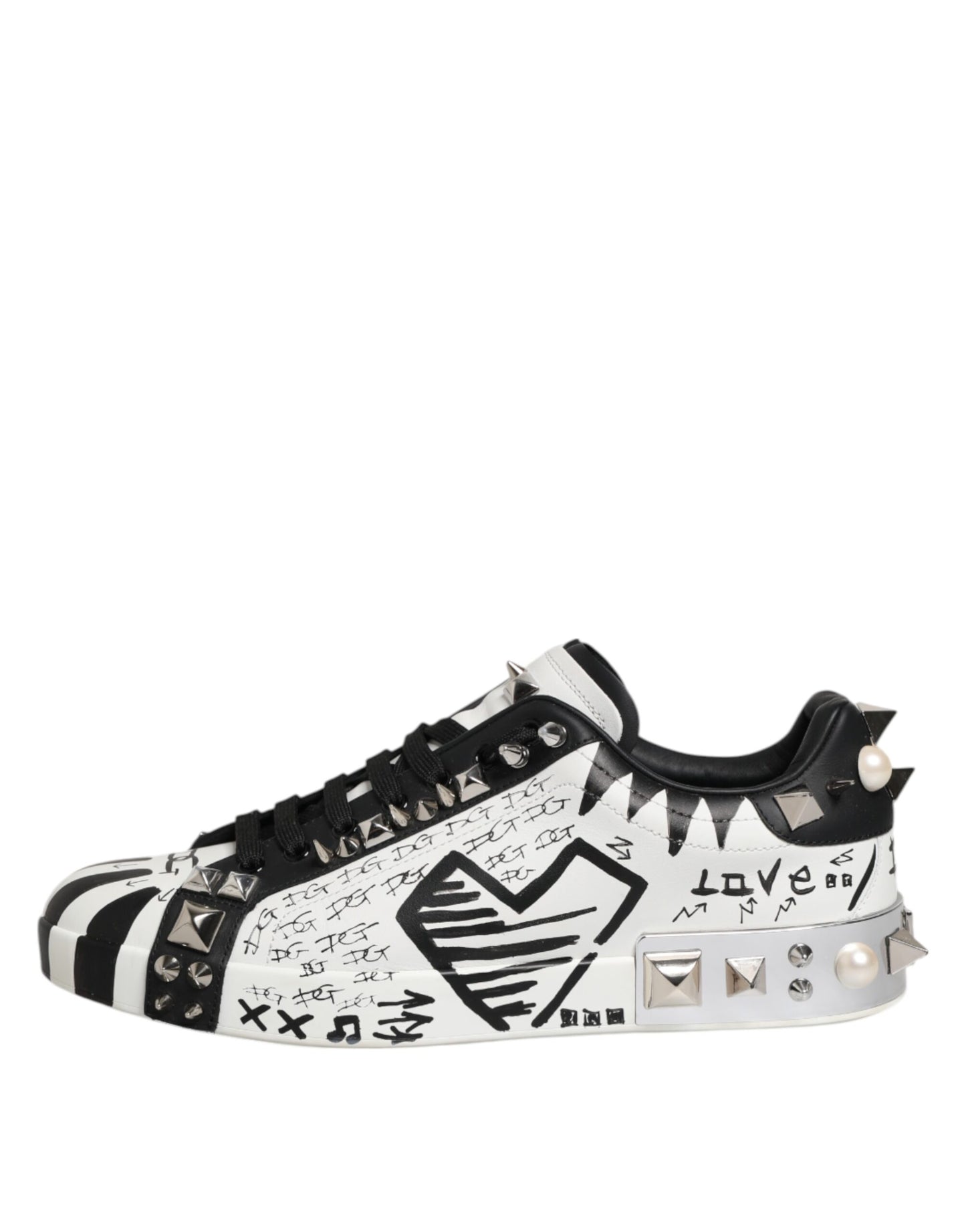 Dolce &amp; Gabbana Black White Studded Low Top Sneakers Shoes