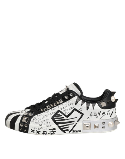 Dolce &amp; Gabbana Black White Studded Low Top Sneakers Shoes