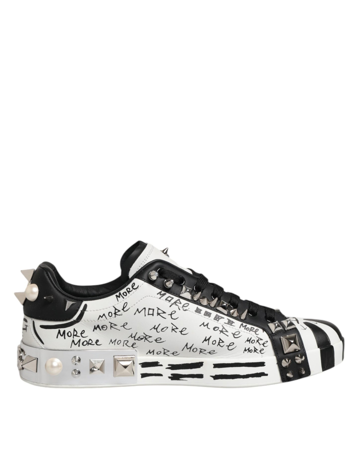 Dolce &amp; Gabbana Black White Studded Low Top Sneakers Shoes