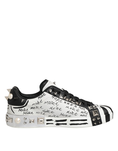 Dolce &amp; Gabbana Black White Studded Low Top Sneakers Shoes