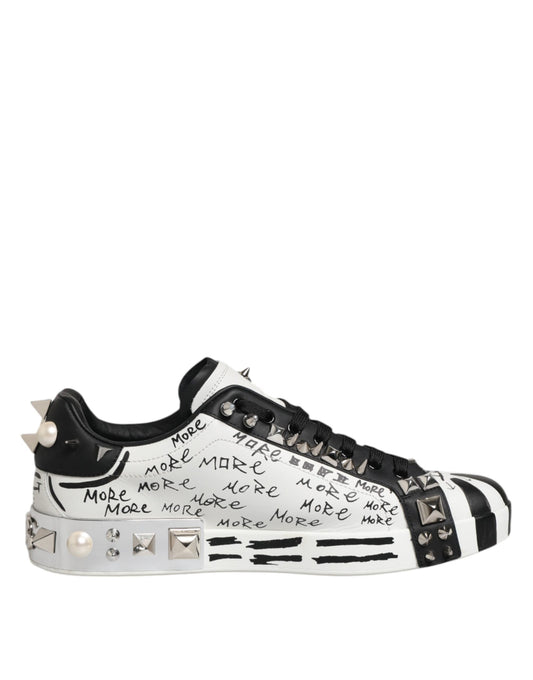 Dolce &amp; Gabbana Black White Studded Low Top Sneakers Shoes