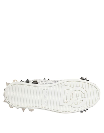 Dolce &amp; Gabbana Black White Studded Low Top Sneakers Shoes