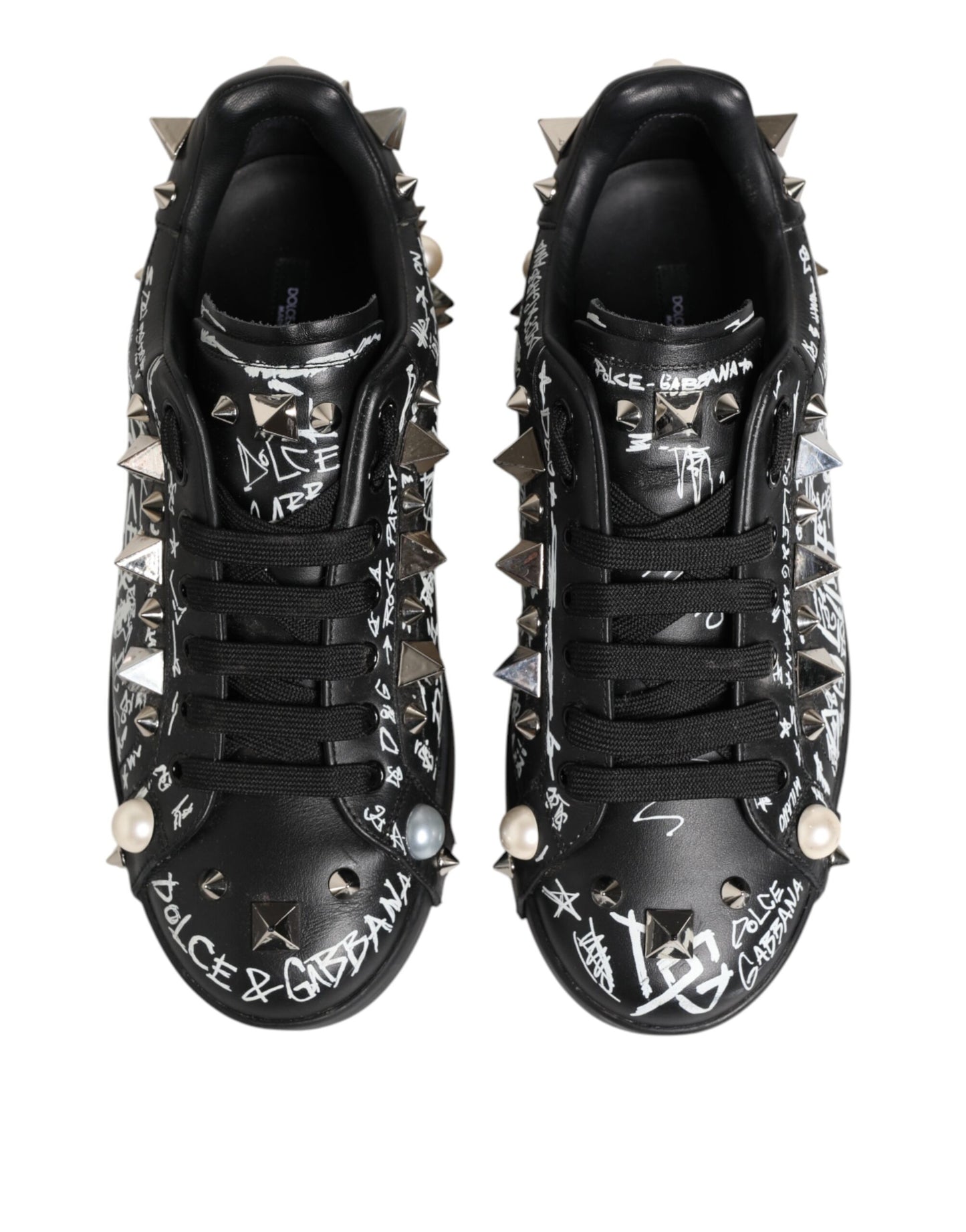 Dolce &amp; Gabbana Black Portofino Stud Embellished Sneakers Shoes