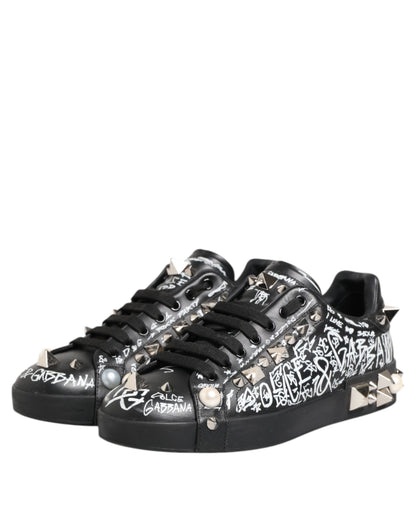 Dolce &amp; Gabbana Black Portofino Stud Embellished Sneakers Shoes