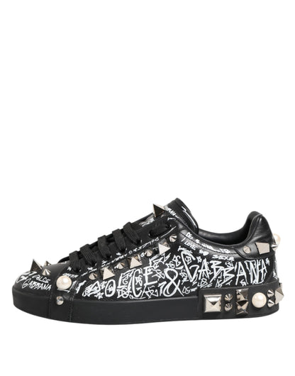 Dolce &amp; Gabbana Black Portofino Stud Embellished Sneakers Shoes
