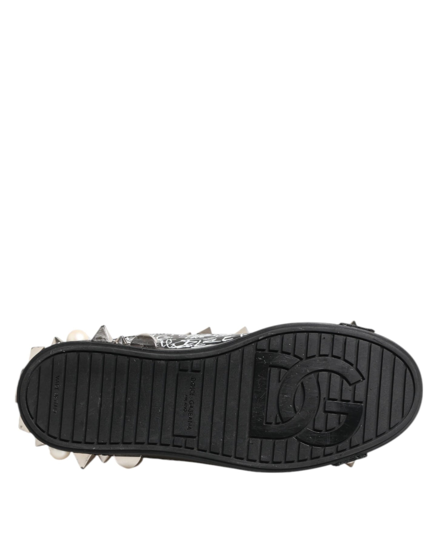 Dolce &amp; Gabbana Black Portofino Stud Embellished Sneakers Shoes