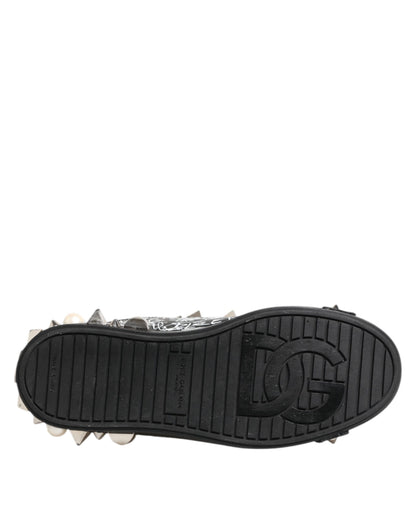 Dolce &amp; Gabbana Black Portofino Stud Embellished Sneakers Shoes
