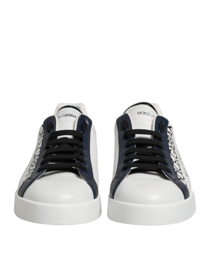 Dolce &amp; Gabbana White Blue Crown Low Top Sneakers Shoes