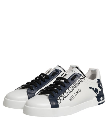Dolce &amp; Gabbana White Blue Crown Low Top Sneakers Shoes