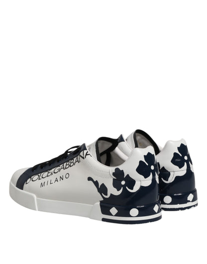 Dolce &amp; Gabbana White Blue Crown Low Top Sneakers Shoes