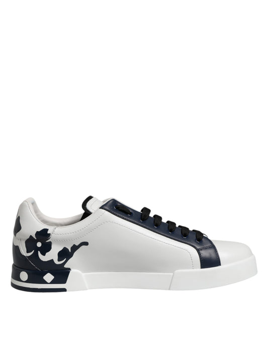Dolce &amp; Gabbana White Blue Crown Low Top Sneakers Shoes