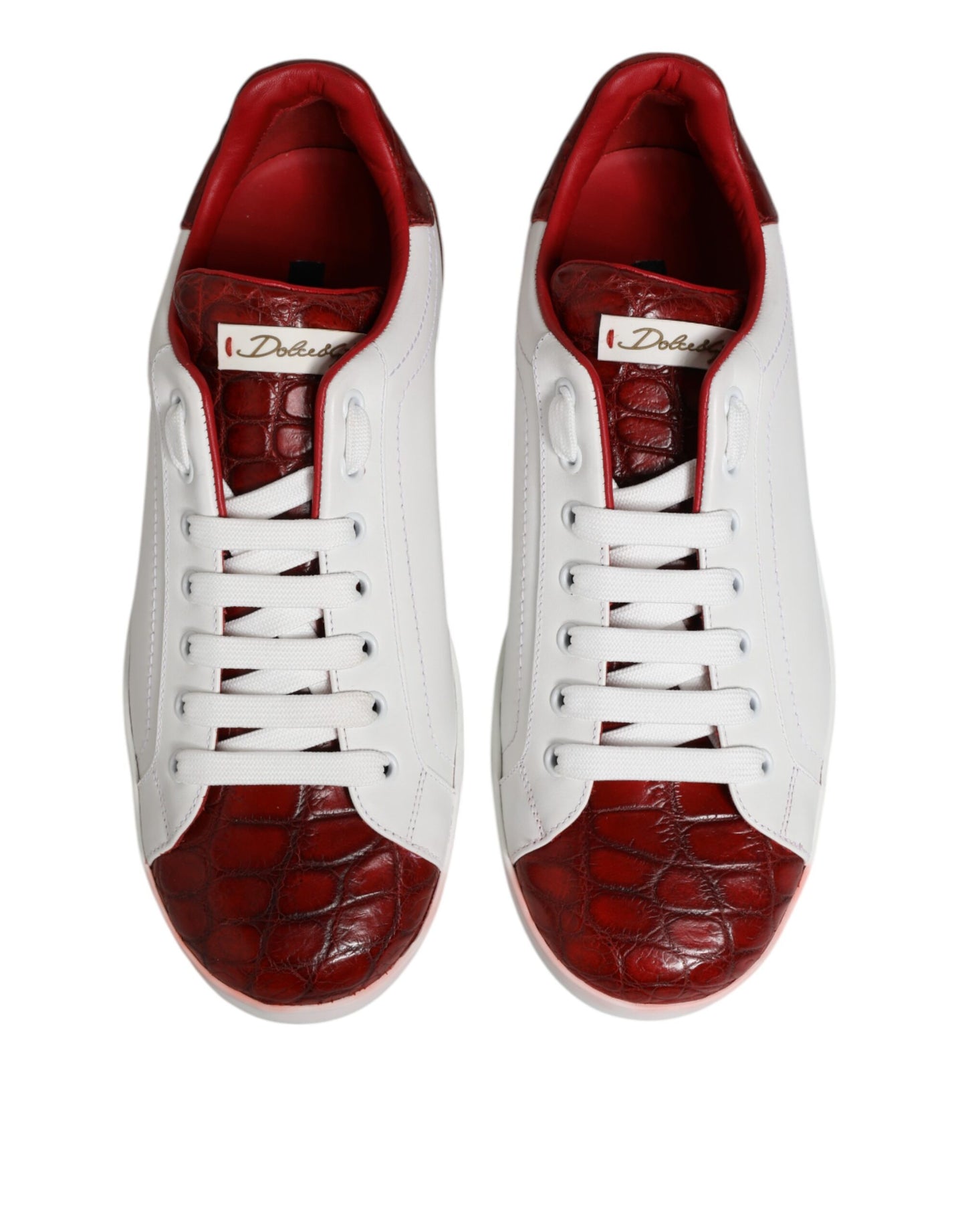 Dolce &amp; Gabbana White Red Leather Lace Up Sneakers Shoes
