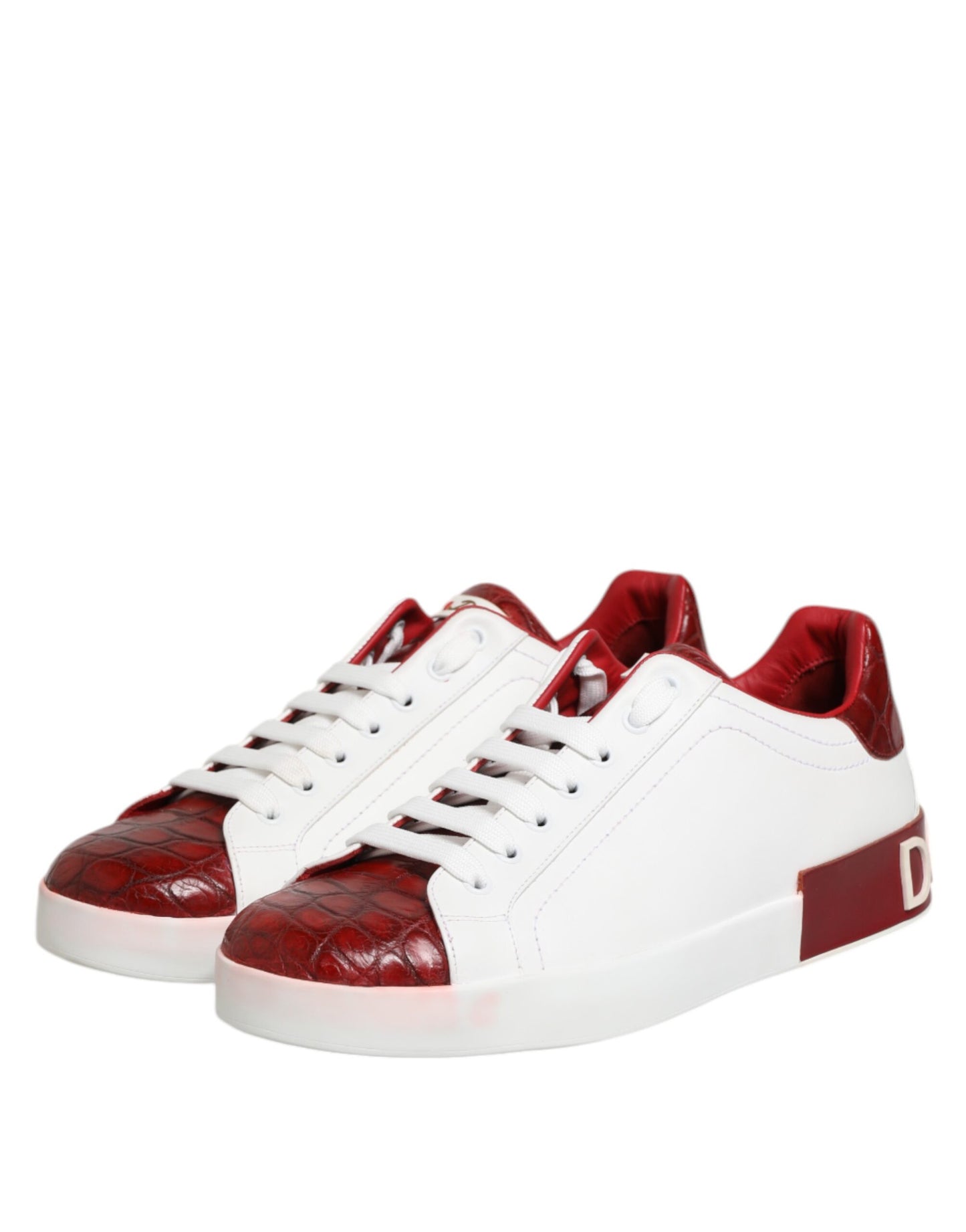 Dolce &amp; Gabbana White Red Leather Lace Up Sneakers Shoes