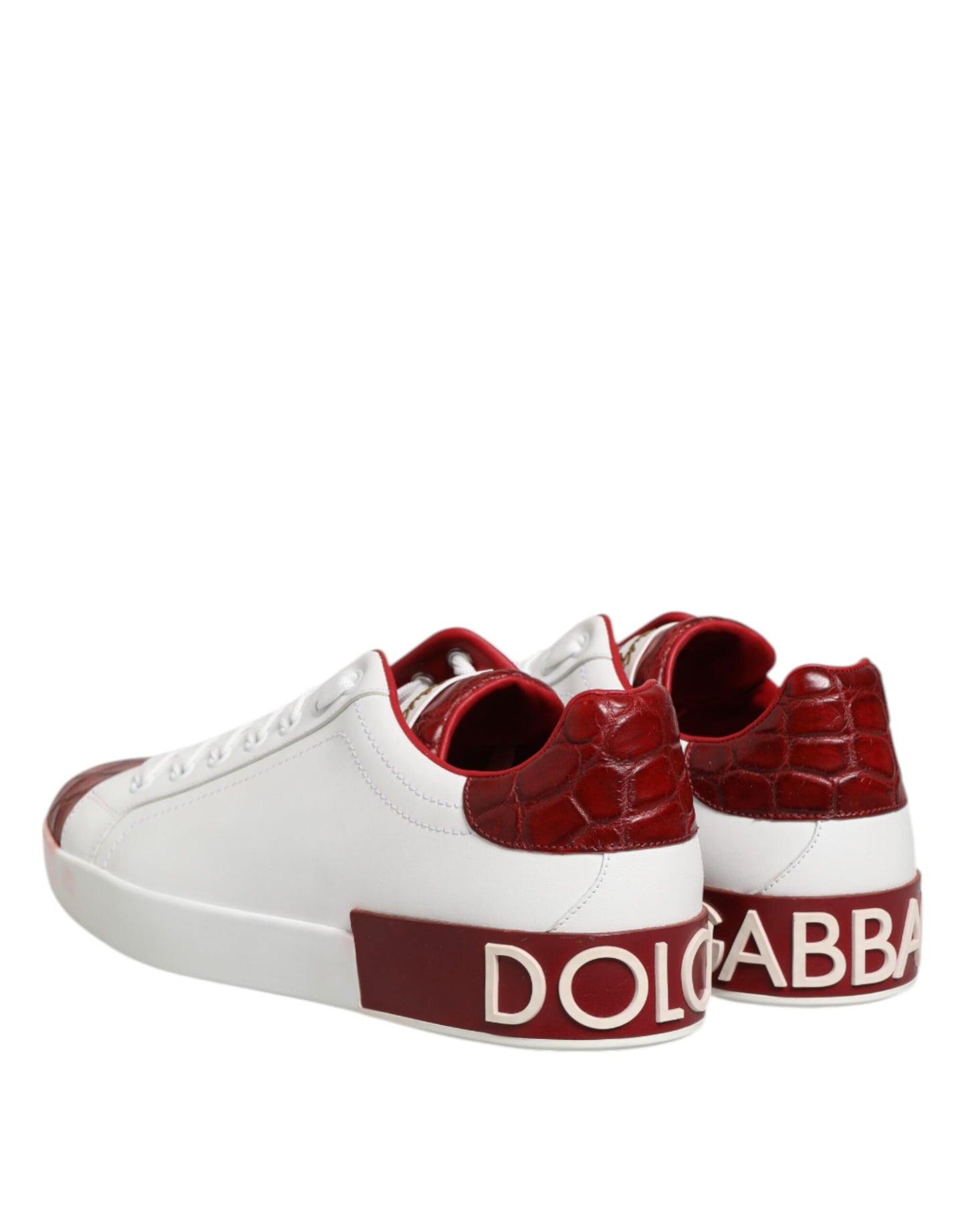 Dolce &amp; Gabbana White Red Leather Lace Up Sneakers Shoes