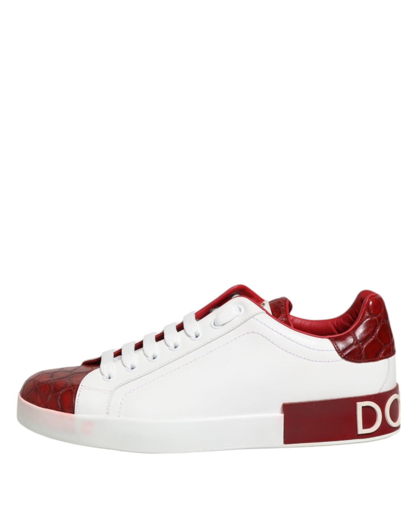 Dolce &amp; Gabbana White Red Leather Lace Up Sneakers Shoes