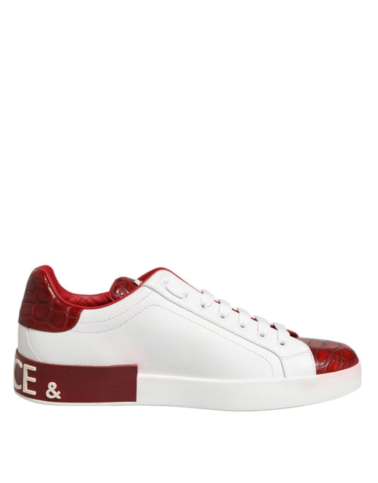 Dolce &amp; Gabbana White Red Leather Lace Up Sneakers Shoes