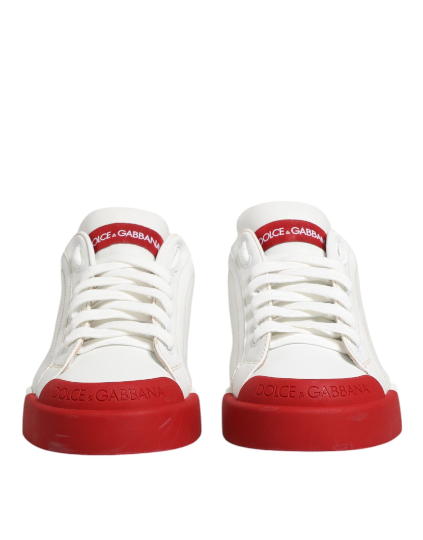 Dolce &amp; Gabbana White Red Leather Lace Up Sneakers Shoes